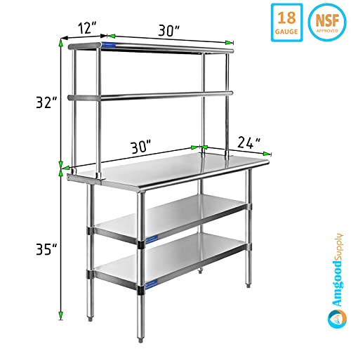 Stainless Steel Work Table with 2 Shelves and Overshelf L397180