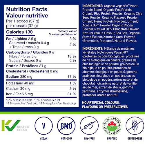 Organic Plant-Based Protein Powder, Natural Chocolate Flavor, 21g Protein N765