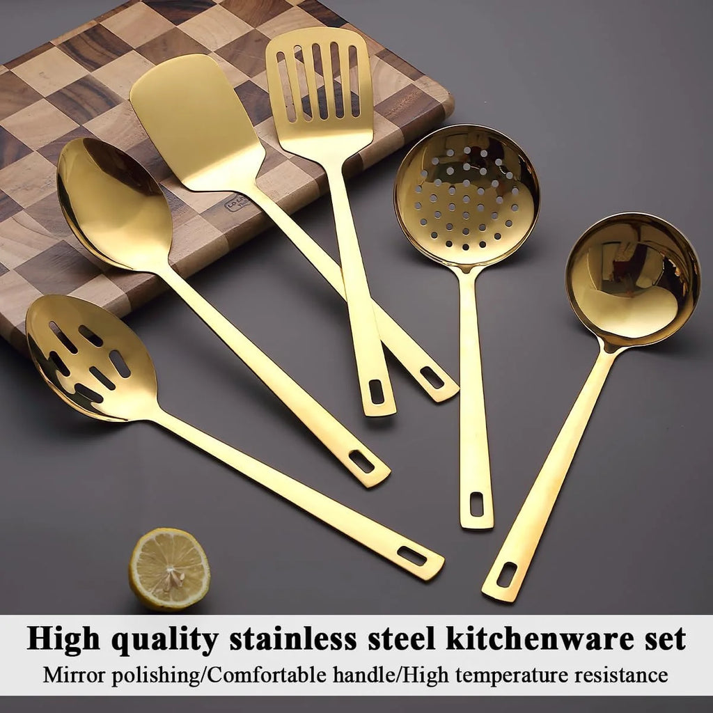 Titanium Plated Stainless Steel Kitchen Utensils Set, 6 Pieces O108