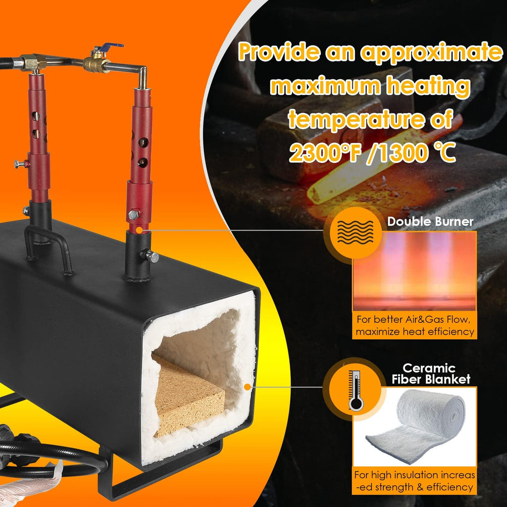 Propane Gas Forge Portable Double Burner Blacksmithing Forge C205000