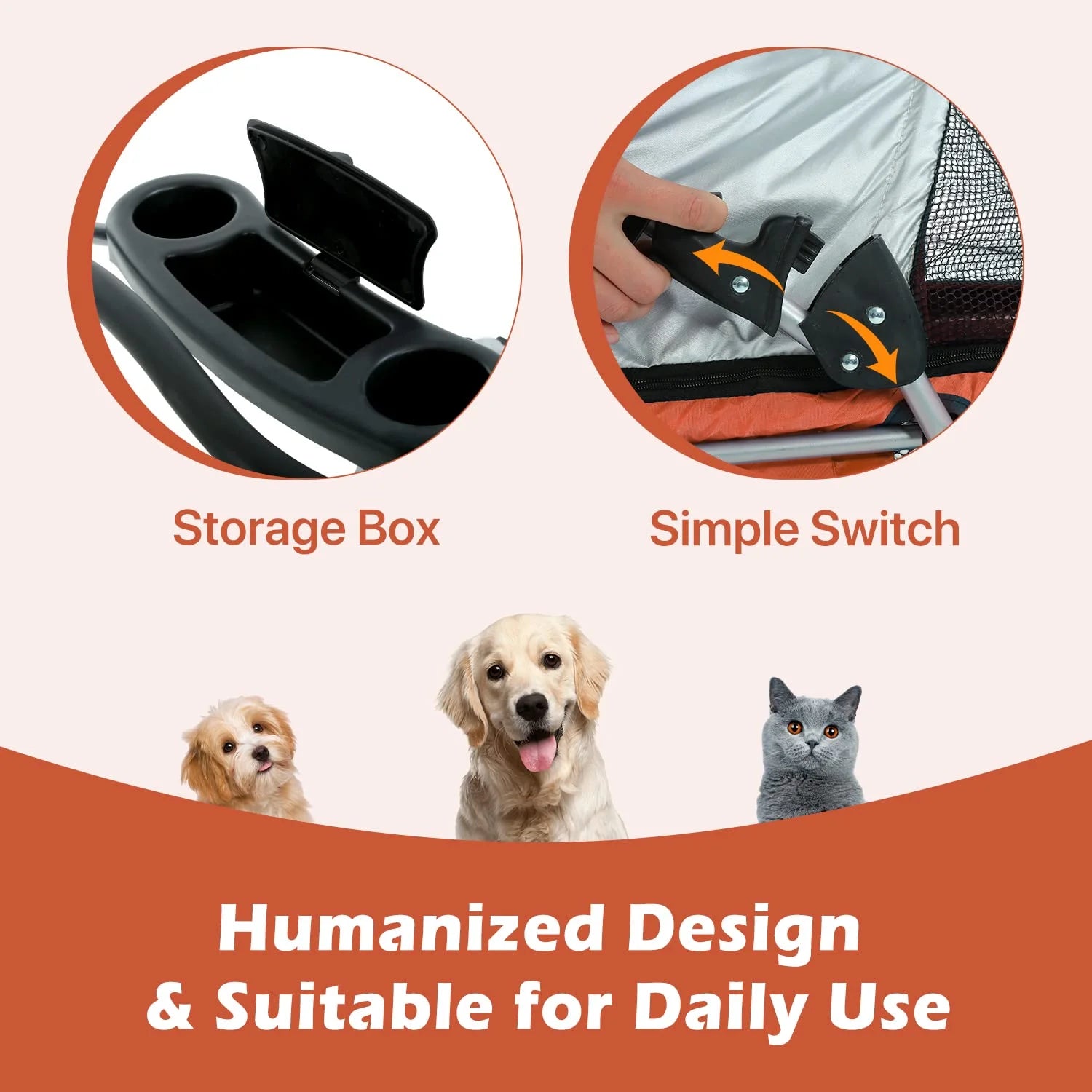Folding Dog Stroller with 4 Wheels, Orange D5264