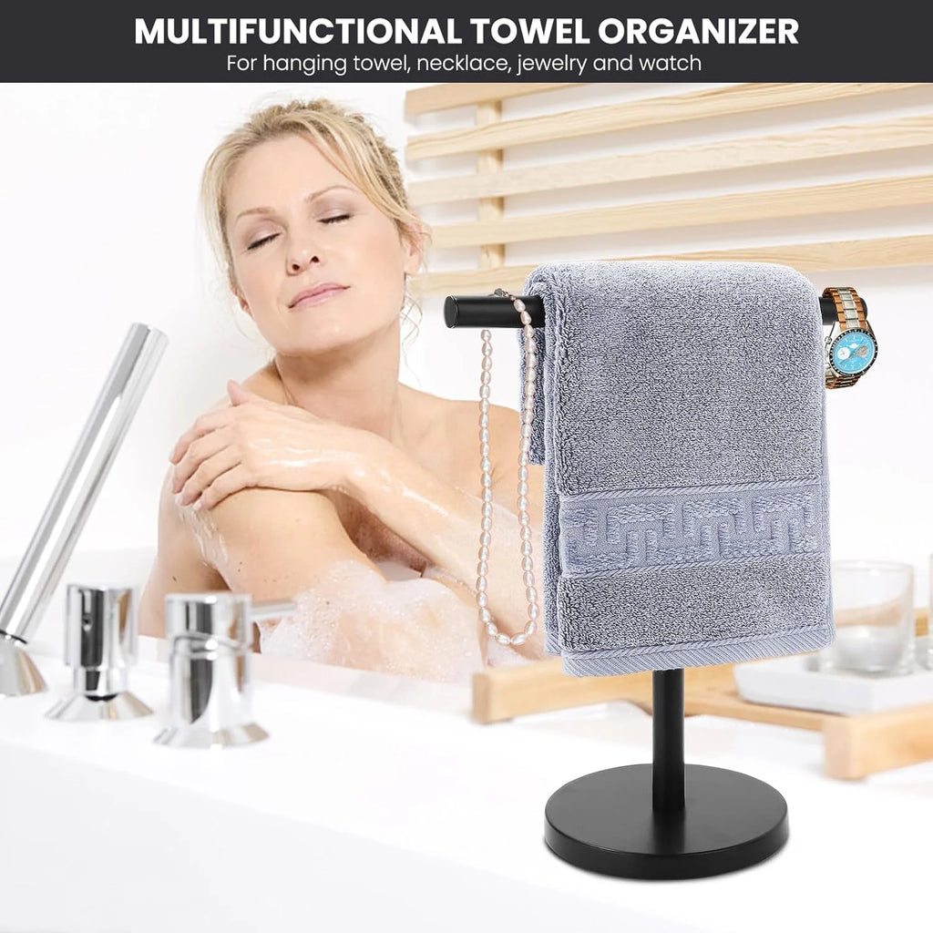 T-Shape Bath Hand Towel Holder Stand, Stainless Steel, Matte Black J343