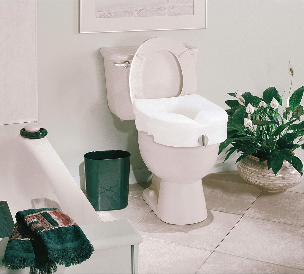Raised Toilet Seat 5 Inch Height for Elderly and Handicap, Fits Round or Elongated Toilets, White A252
