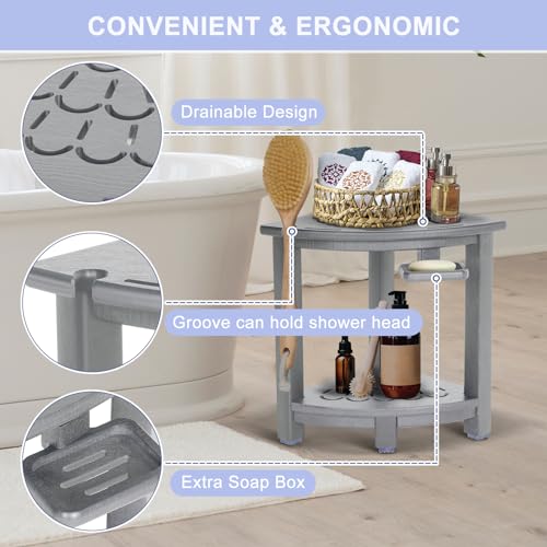 Corner Shower Stool with Storage Shelf and Adjustable Feet G806523
