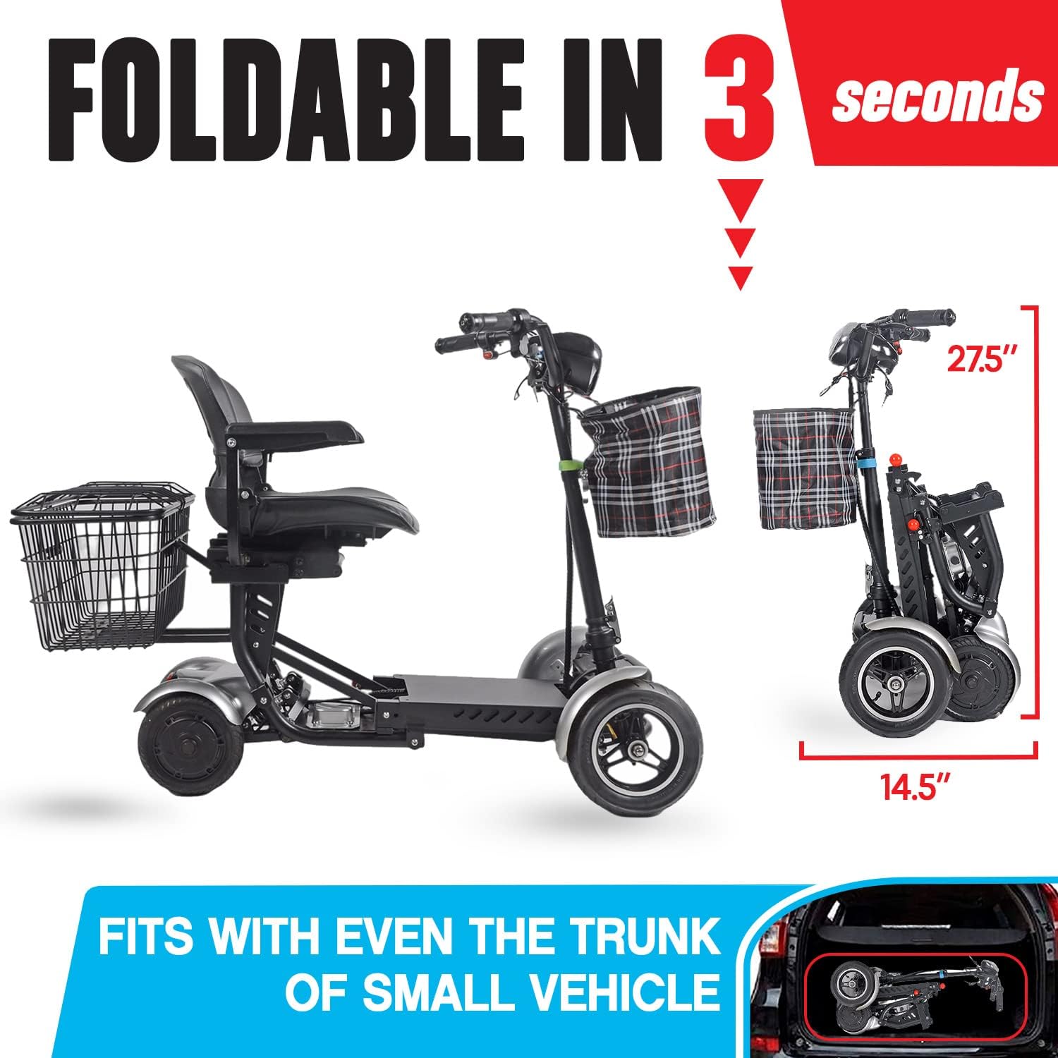 Foldable 4 Wheel Mobility Scooter for Seniors with Long Range Battery Z607344