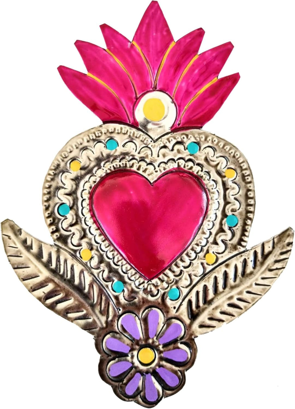 Mexican Tin Hearts 5 Pieces Wall Decor, Hand Painted Metal Charms X21969