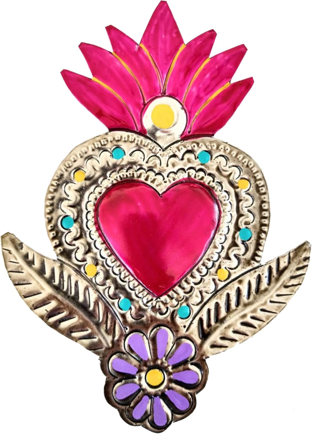 Mexican Tin Hearts 5 Pieces Wall Decor, Hand Painted Metal Charms X21969