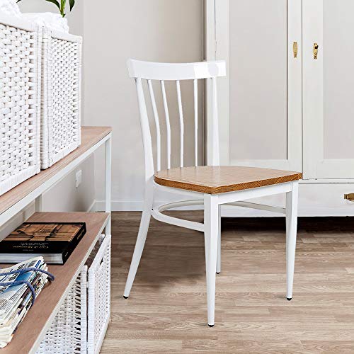 Heavy Duty Metal Dining Chair Set of 2, Stackable with Wood Seat, Black P999898