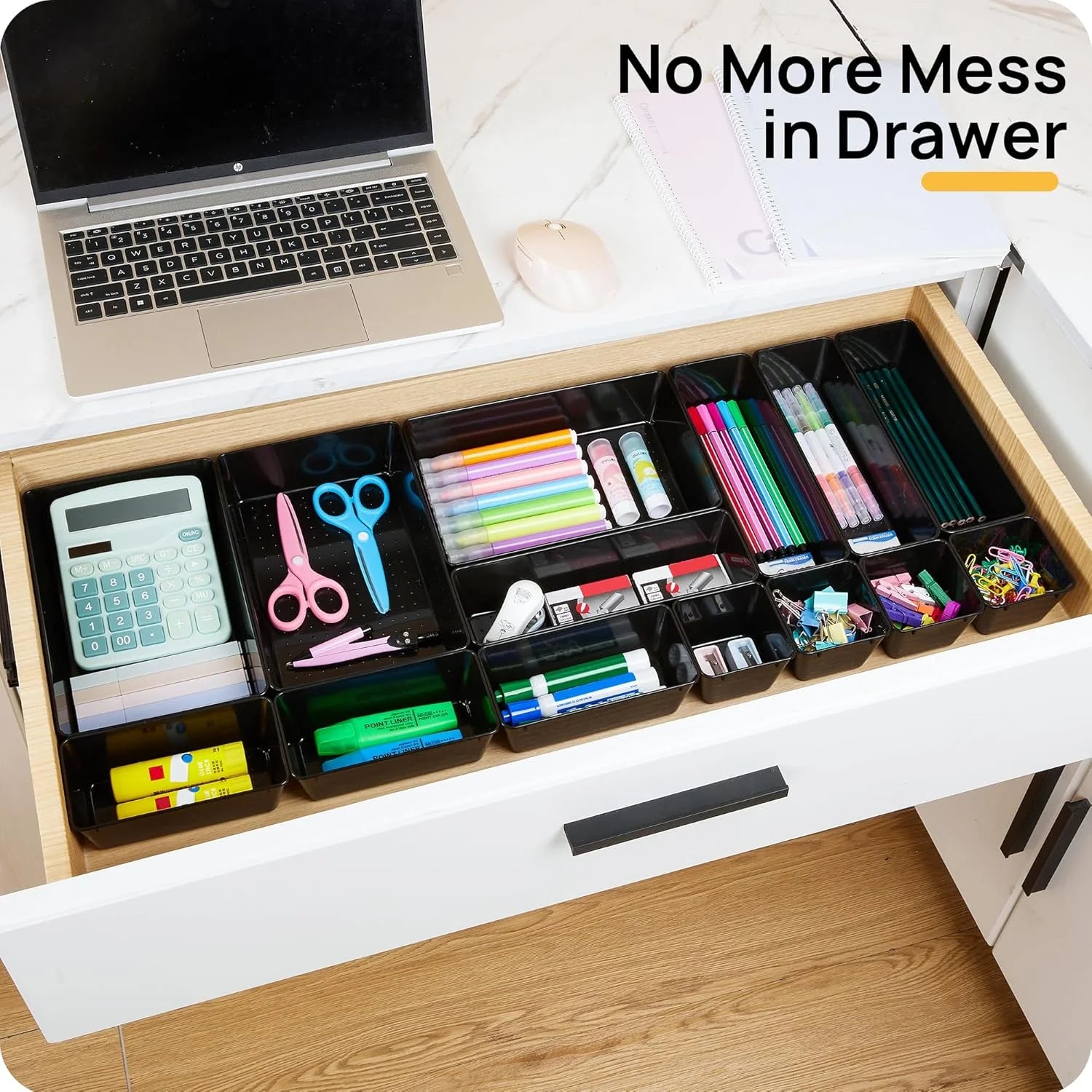 Desk Drawer Organizer Set, 25 Pieces Plastic Storage Trays J5302