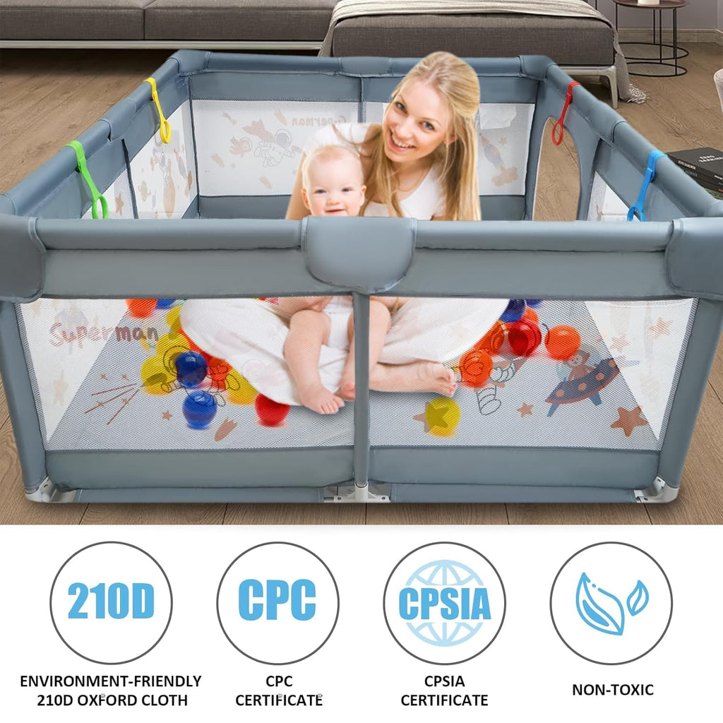 Baby Playpen 50x50 Large Play Yard with Gate, Anti-Slip Base, Gray C319468