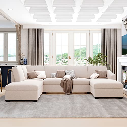 U-Shape Sectional Sofa with Double Chaise Lounge, Beige M3067