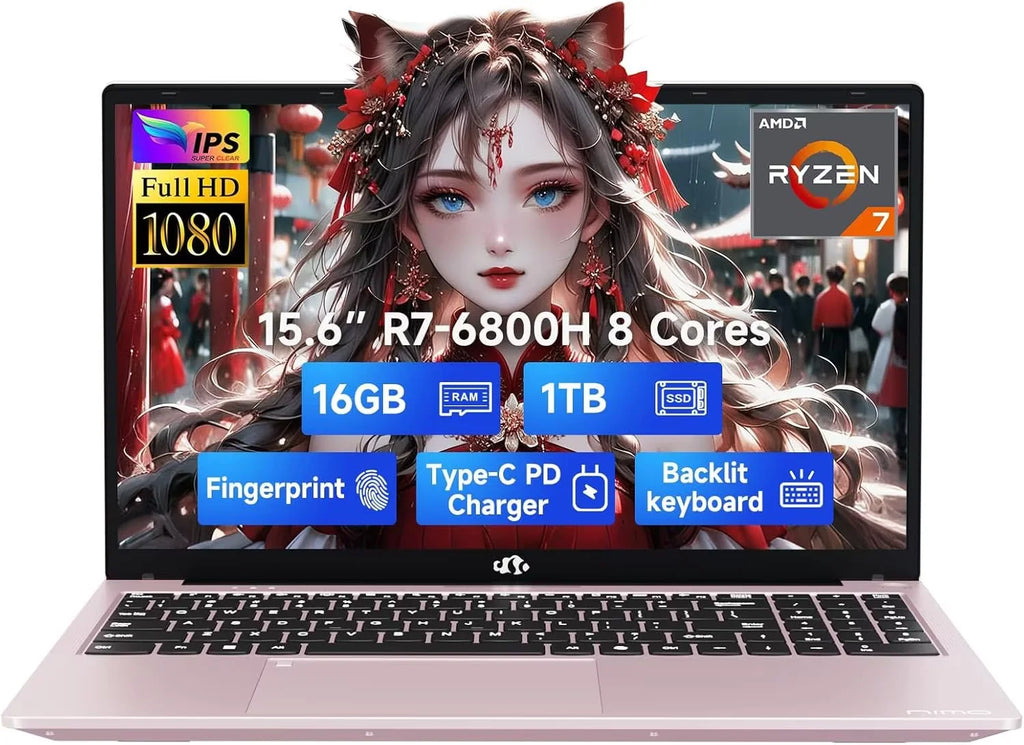 15.6" IPS FHD-Gaming-Laptop 8 Cores AMD Ryzen 7 6800H 16GB DDR5 RAM 1TB SSD (Beat Intel i7-12700H Up to 4.7GHz) AMD Radeon 680M GPU-Computer with 100W Type-C Backlit Keyboard Fingerprint