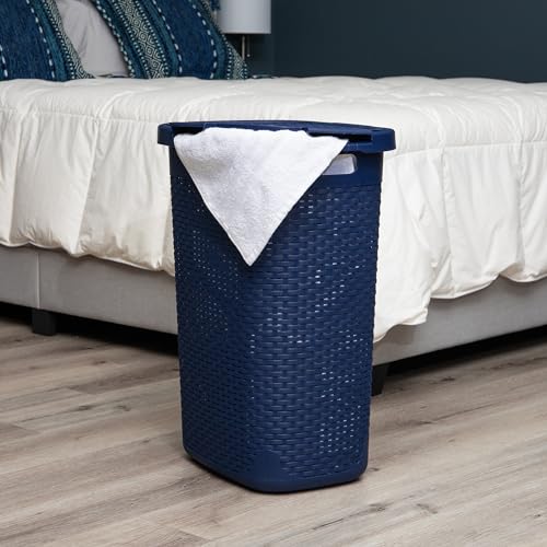 60L Slim Laundry Hamper with Lid, Wicker Style, Set of 2, Gray Q455886