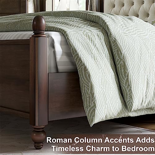 Queen Size Upholstered Platform Bed with Tufted Headboard, Wood Slat Support T634