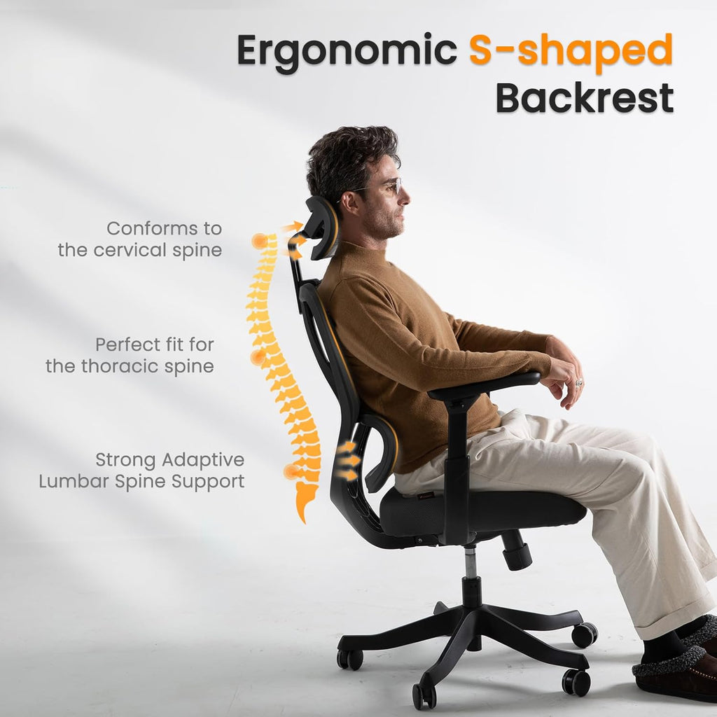 Ergonomic Mesh Office Chair with Wheels, Adjustable 3D Arms and Headrest T7694