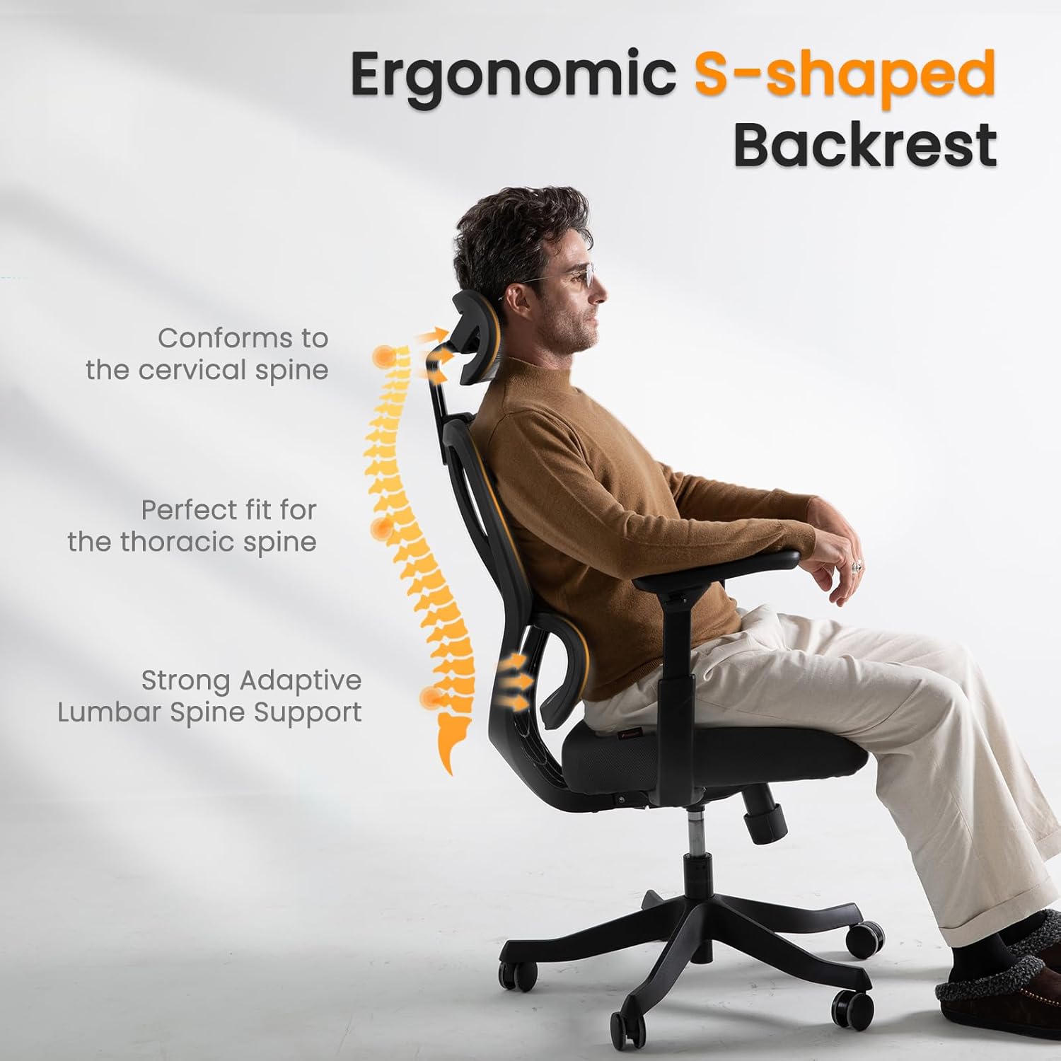 Ergonomic Mesh Office Chair with Wheels, Adjustable 3D Arms and Headrest T7694