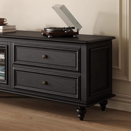 TV Stand Solid Wood Black Retro Floor-Standing Cabinet O44110