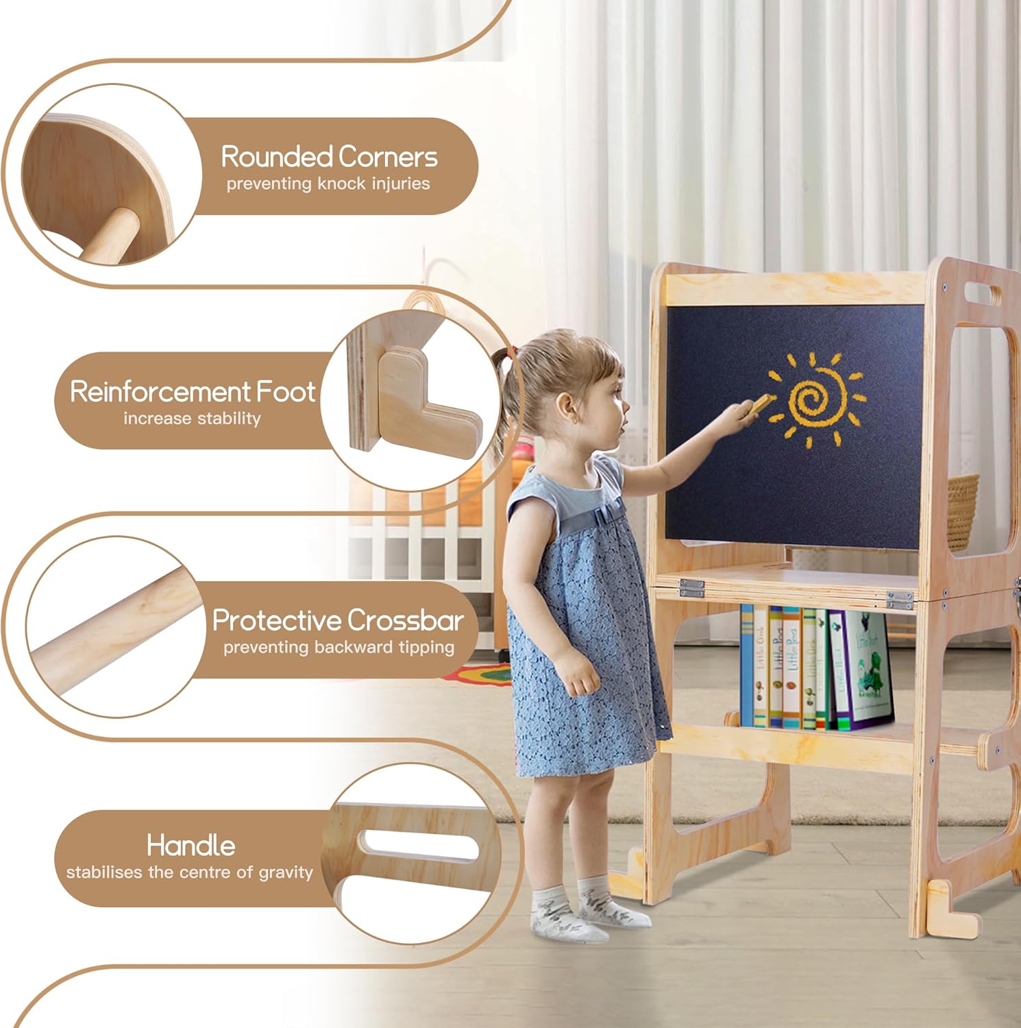 3-in-1 Toddler Standing Tower with Safety Rail V1291