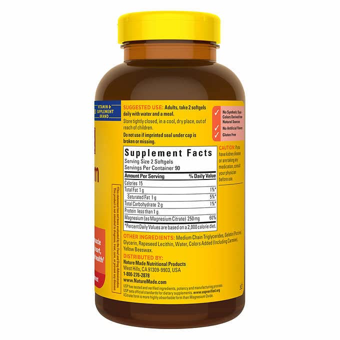 Magnesium Citrate 250 mg Dietary Supplement Softgels O52020