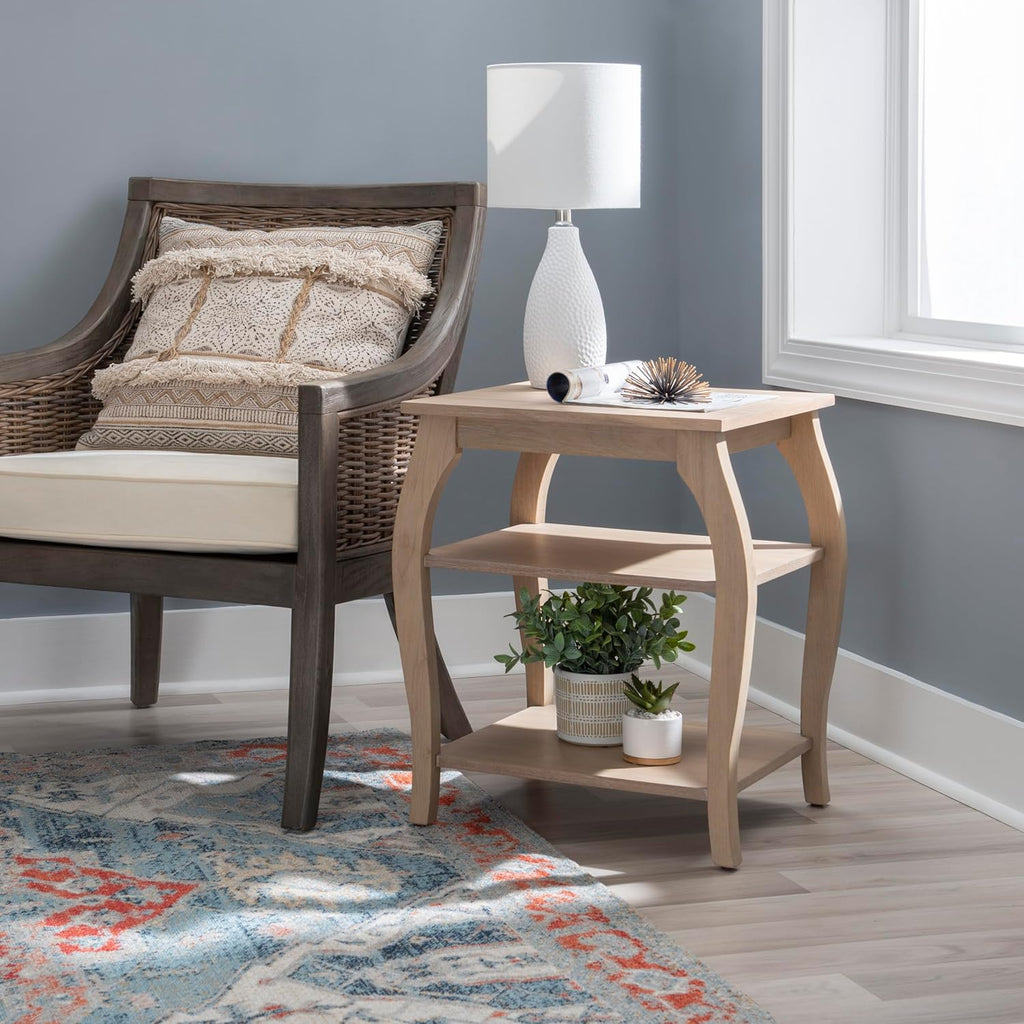 Wooden Side Table with Curved Legs and Two Display Shelves F680