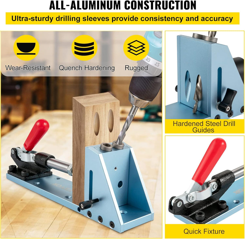 Pocket Hole Jig Kit, Adjustable Woodworking Joinery System with Aluminum Punch Locator C704981