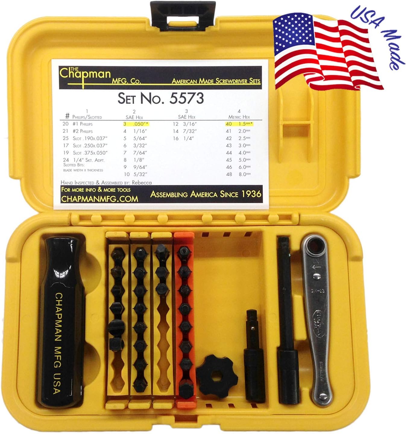 24-Piece Screwdriver Set with Phillips, Hex & Flathead Bits, Mini Ratchet, Yellow Case B528