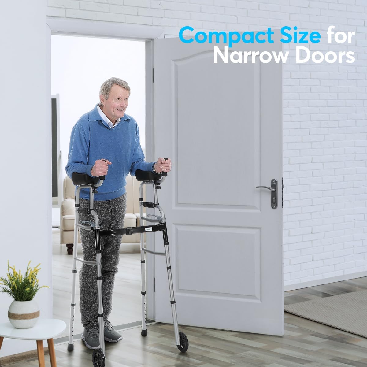 Folding Walker with 5-Inch Wheels and Padded Armrests for Seniors V43358