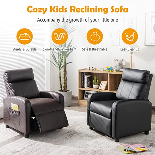 Kids Recliner Chair with Side Pockets, Footrest, and Headrest A465306