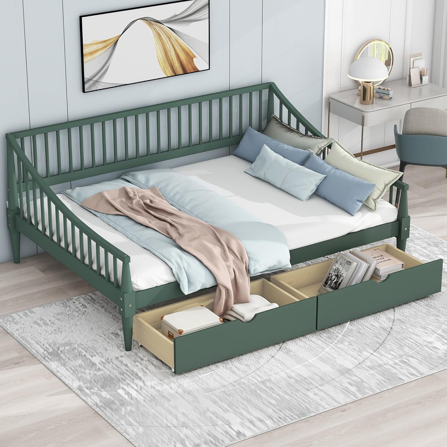 Daybed with Two Drawers, Solid Wood Frame, Easy to Assemble G2854