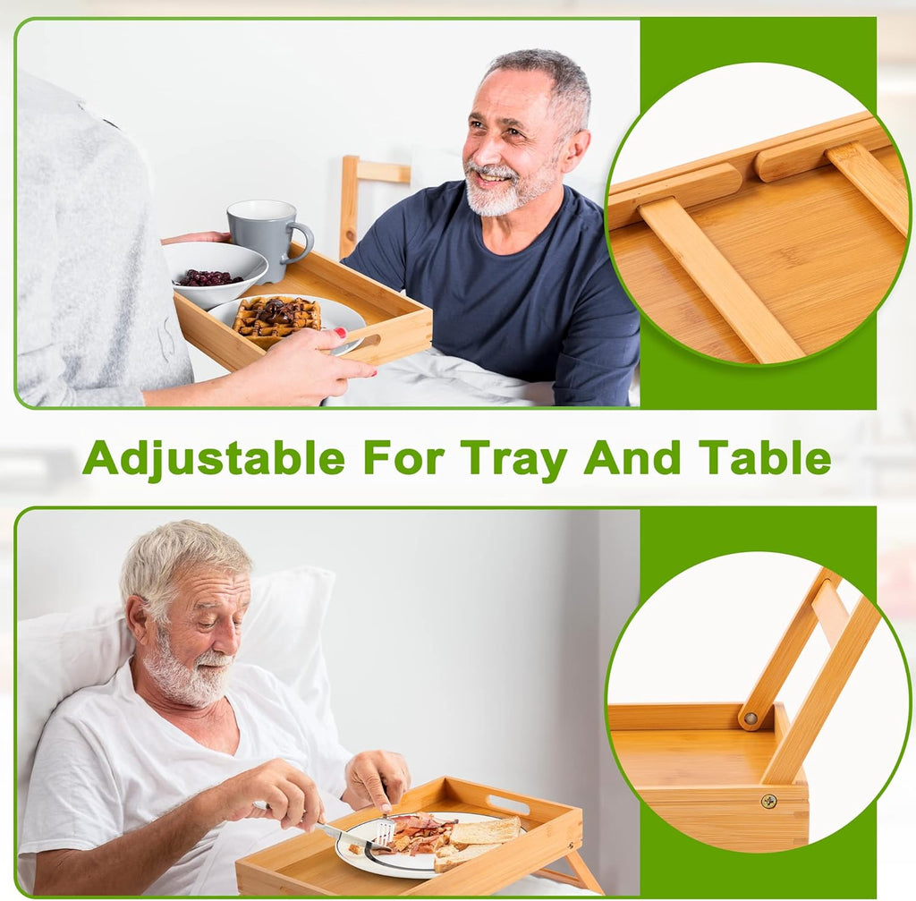 Bamboo Bed Tray Table with Folding Legs and Phone Holder W3236
