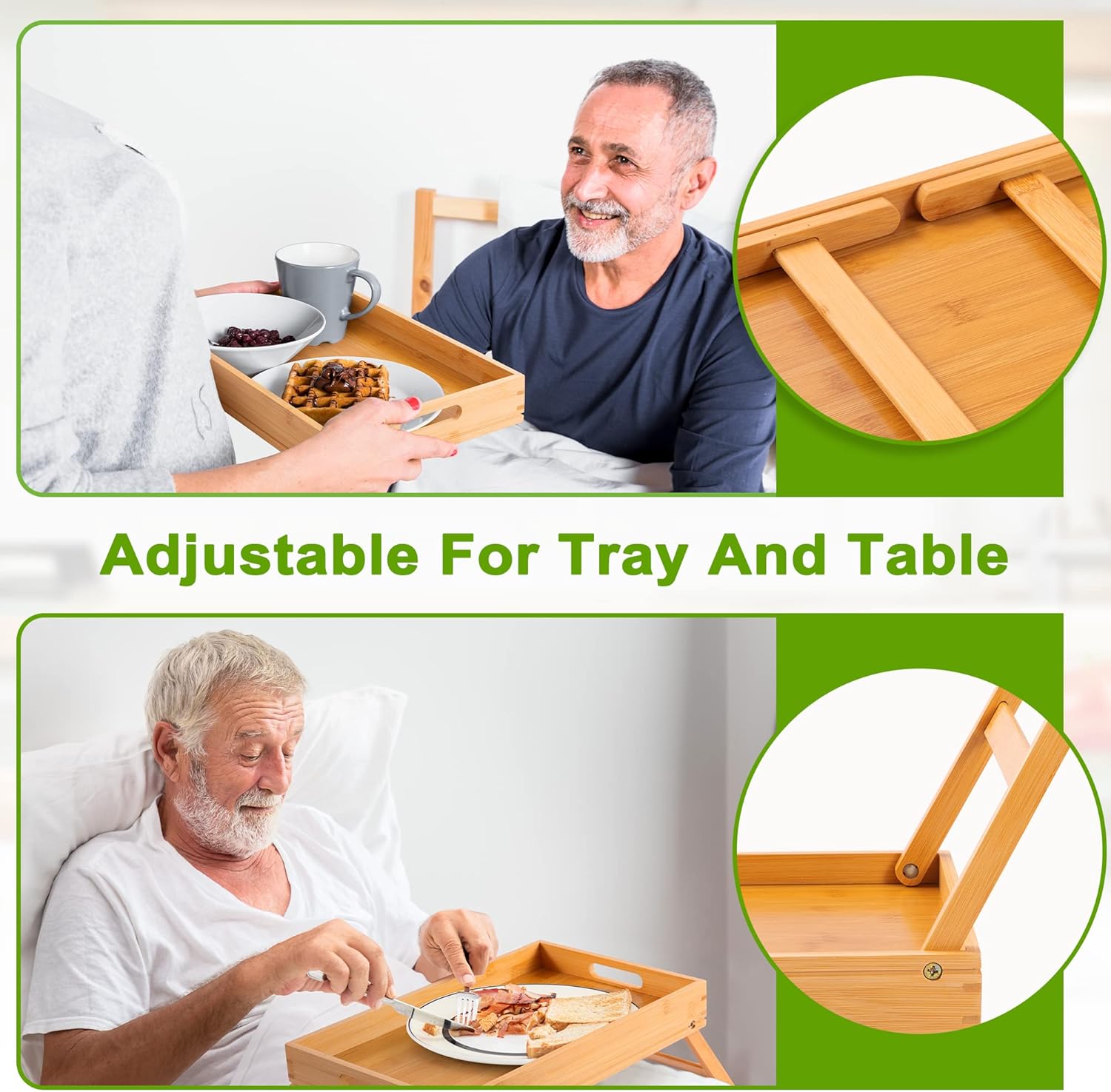 Bamboo Bed Tray Table with Folding Legs and Phone Holder W3236