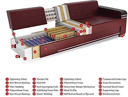 Convertible Sofa Bed with Storage and 2 Pillows, Burgundy Y203564