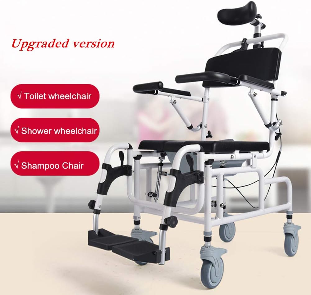 Tilt-in-Space Reclining Shower/Toilet Commode Chair with Padded Seat and Armrests J536307