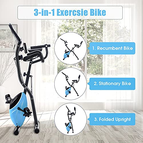 2 in 1 Recumbent and Upright Exercise Bike, 16-Level Magnetic Resistance, Foldable D363