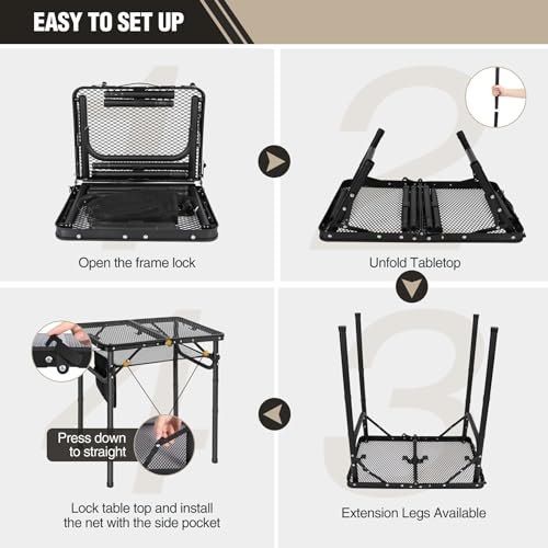Folding Portable Grill Table for Outside, Lightweight Aluminum, Adjustable Height Legs X2990