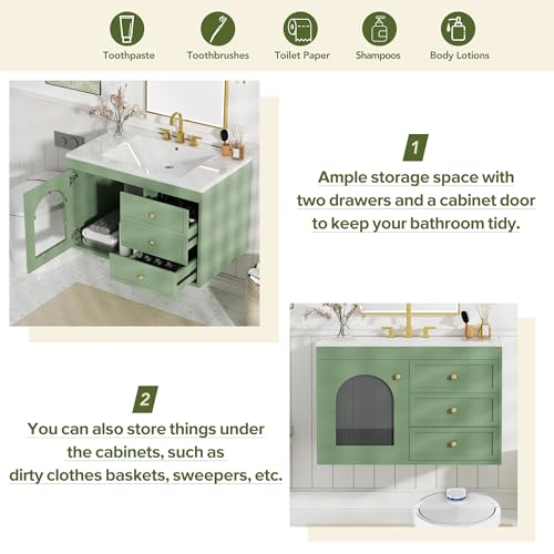 Bathroom Vanity with Sink and 2 Drawers, White N510