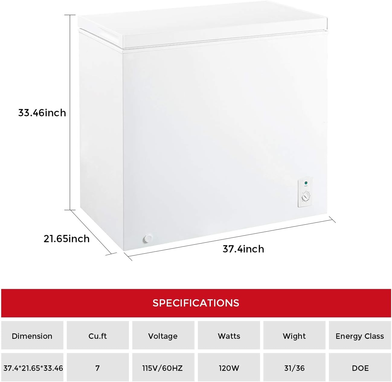7.0 Cubic Feet Chest Freezer with Adjustable Thermostat and Storage Basket X475260