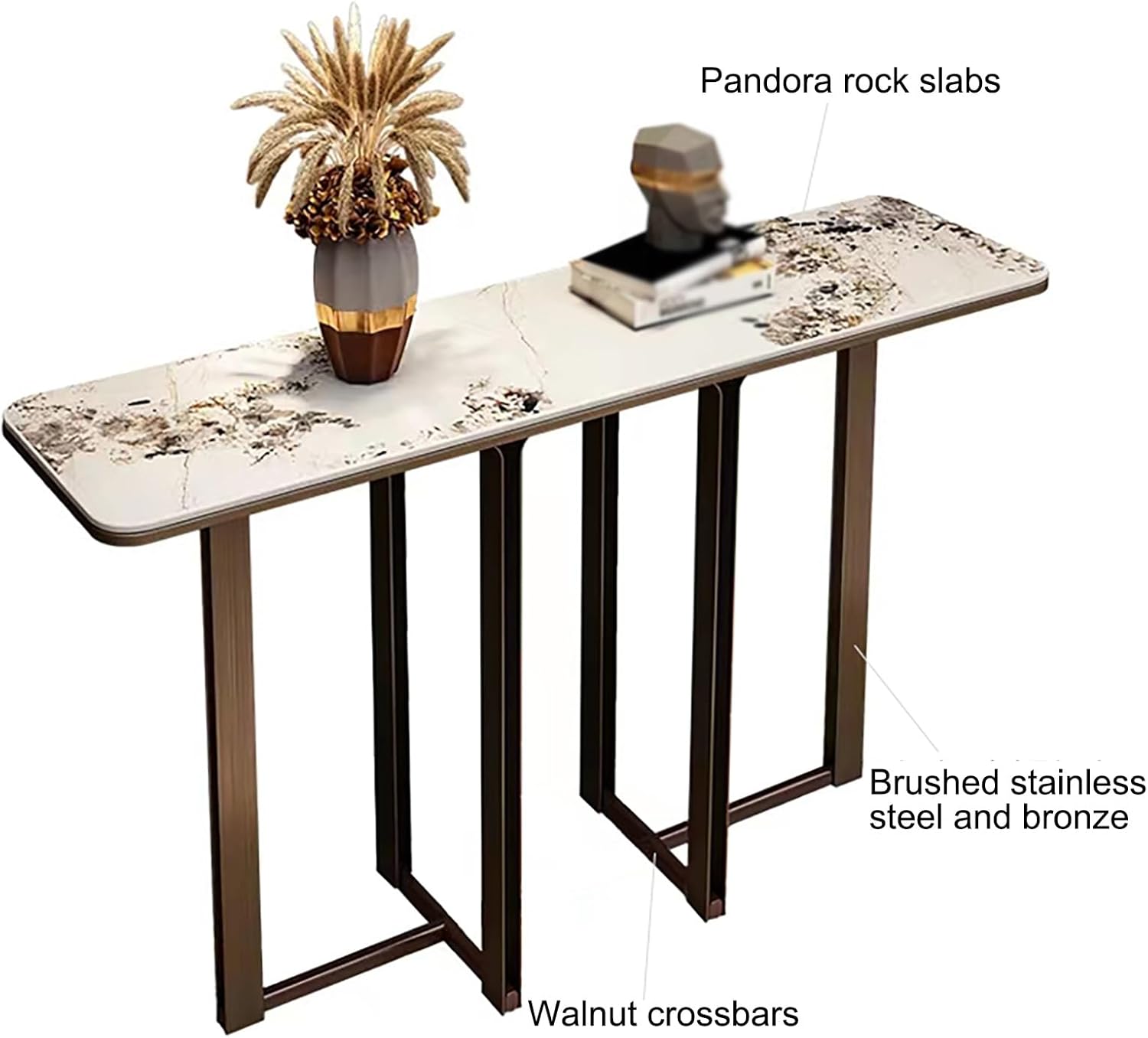 Narrow Entryway Table with Geometric Metal Base V903629