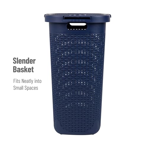 60L Slim Laundry Hamper with Lid, Wicker Style, Set of 2, Gray Q455886