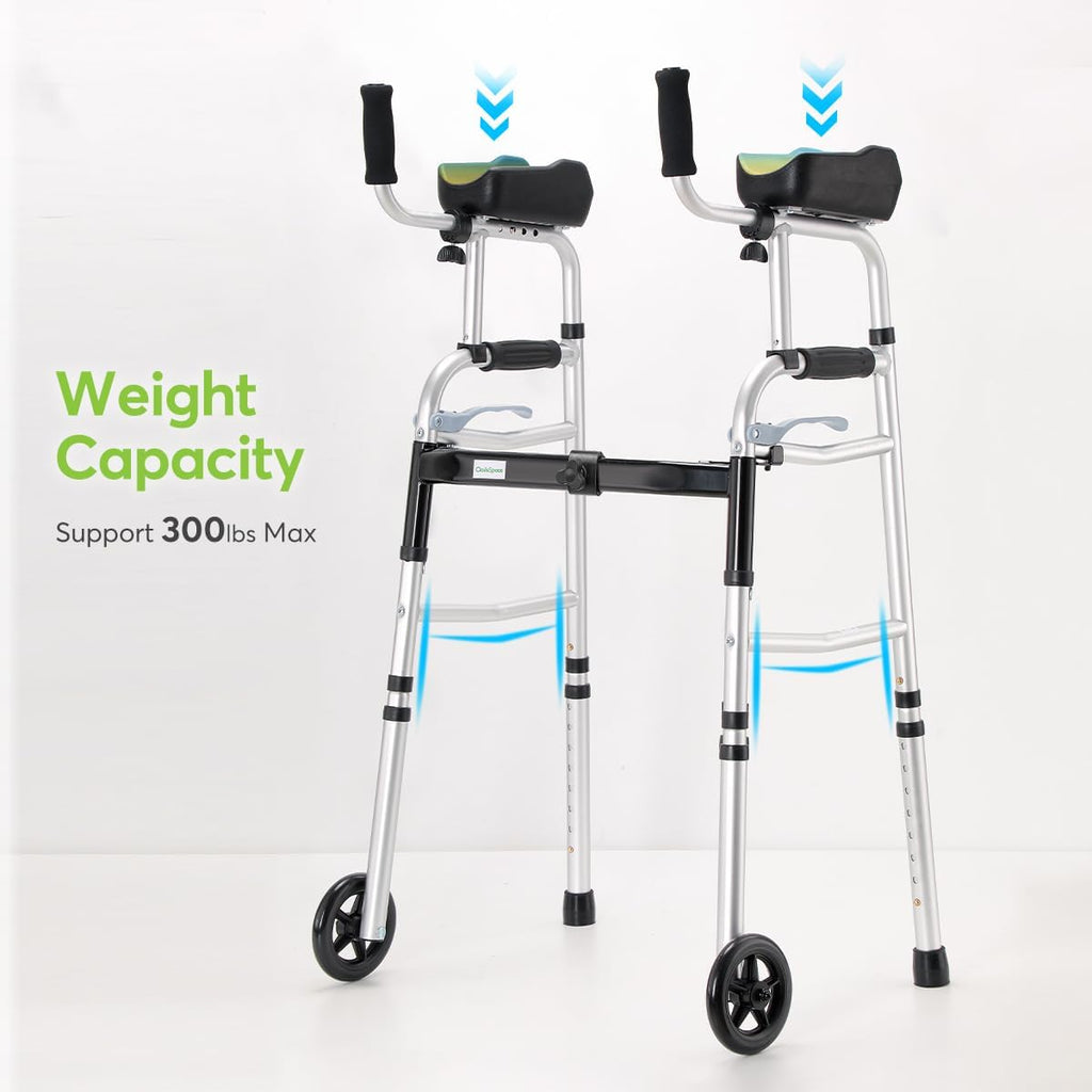 Folding Walker with 5-Inch Wheels and Padded Armrests for Seniors V43358