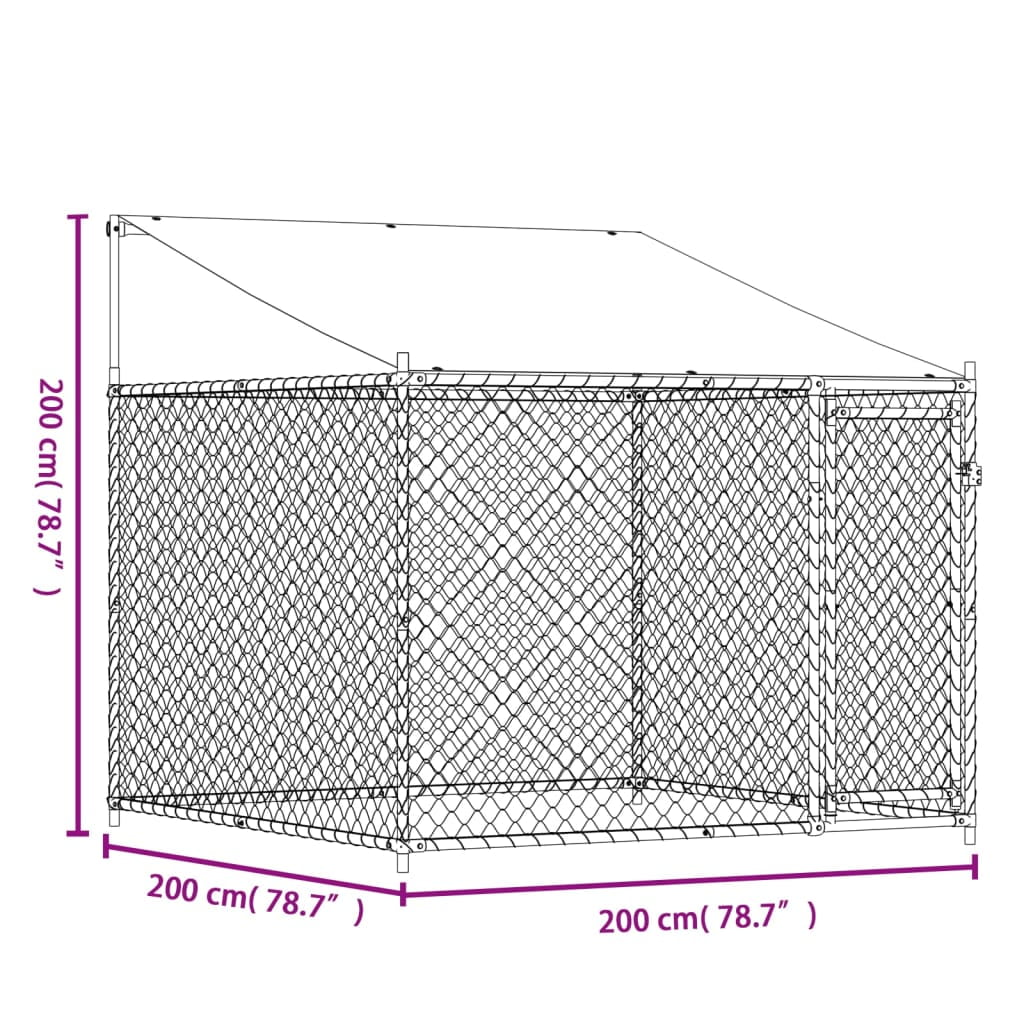 Dog Cage with Roof and Door Gray 6.6x6.6x6.6 ft Galvanized Steel H347568