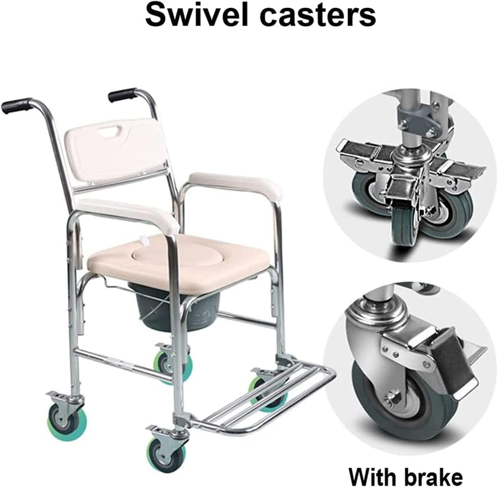 Shower Commode Chair with Wheels, 3 in 1 Toileting Aid with Locking Casters E566