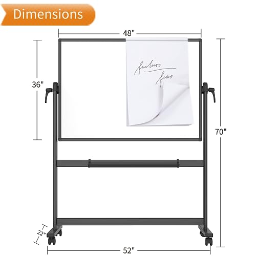 Double-Sided Magnetic Mobile Whiteboard, 48 x 36 Inches L482