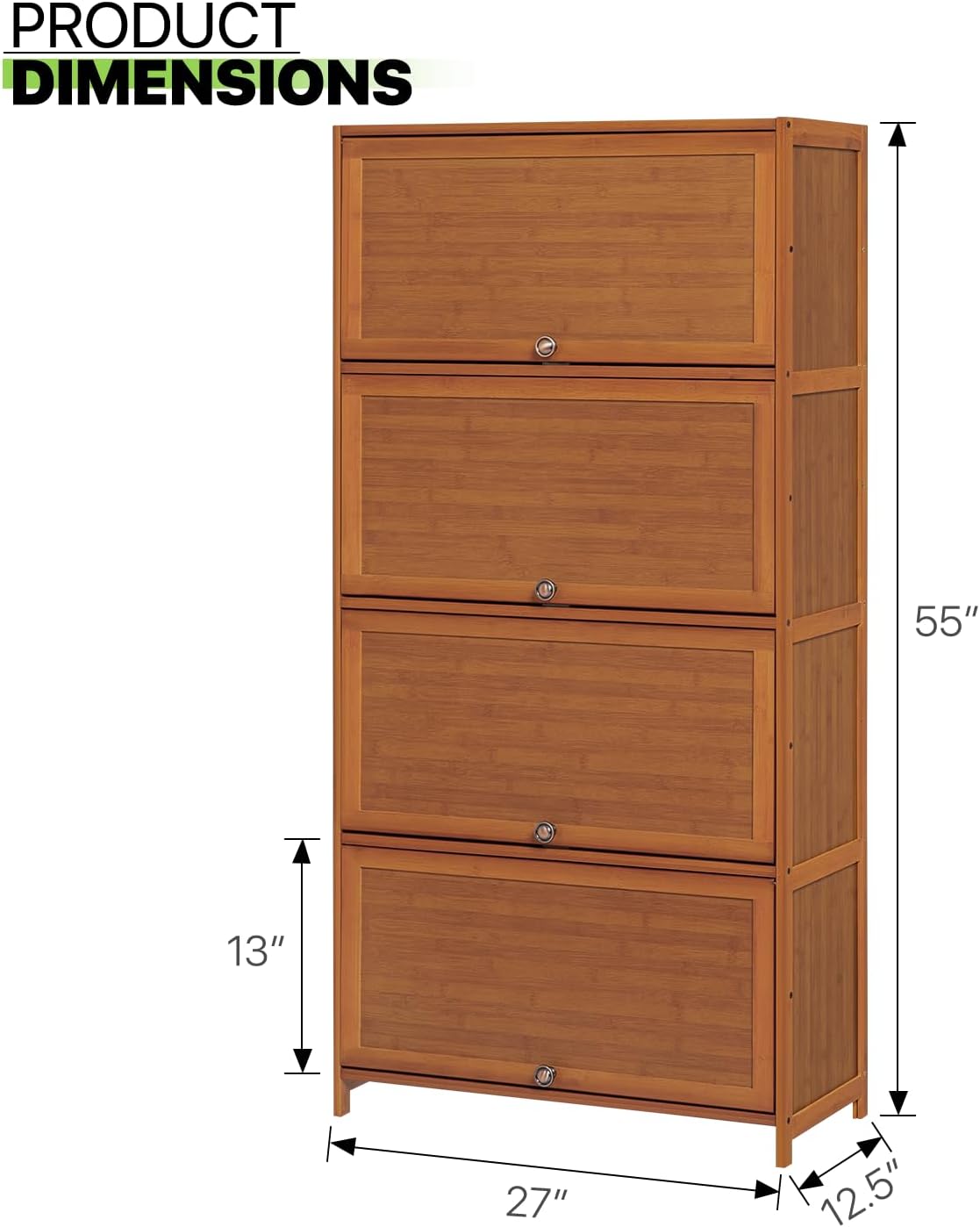 Bamboo 8 Tier Freestanding Shoe Storage Cabinet with Flip Doors P9230