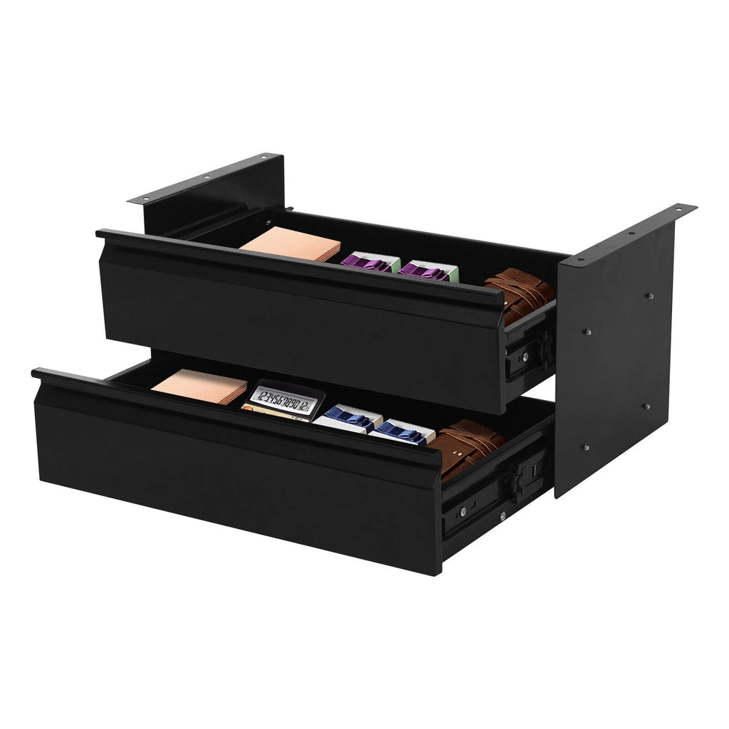 Under Desk Sliding Drawer Organizer, Black Steel Pull-Out Storage Tray F149