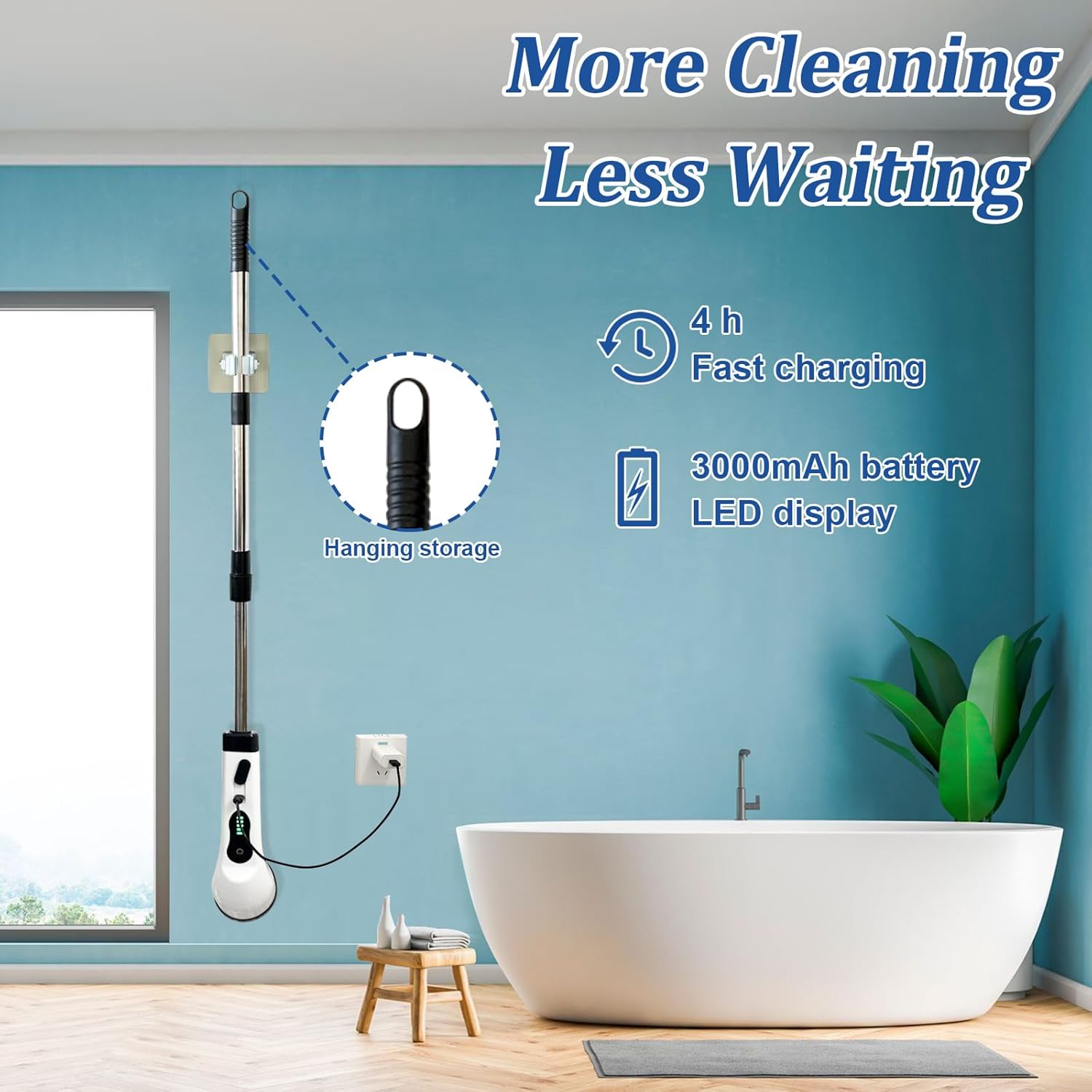 Cordless Electric Spin Scrubber with Adjustable Extension Arm M7593
