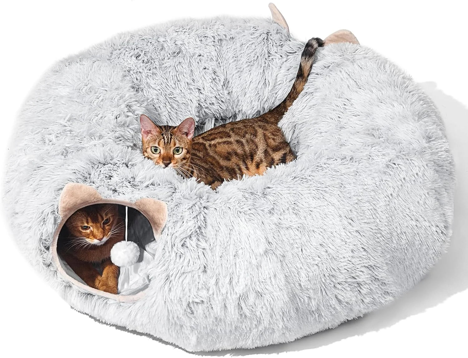Cat Tunnel with Soft Plush Cat Bed for Indoor Kittens, Grey U77939