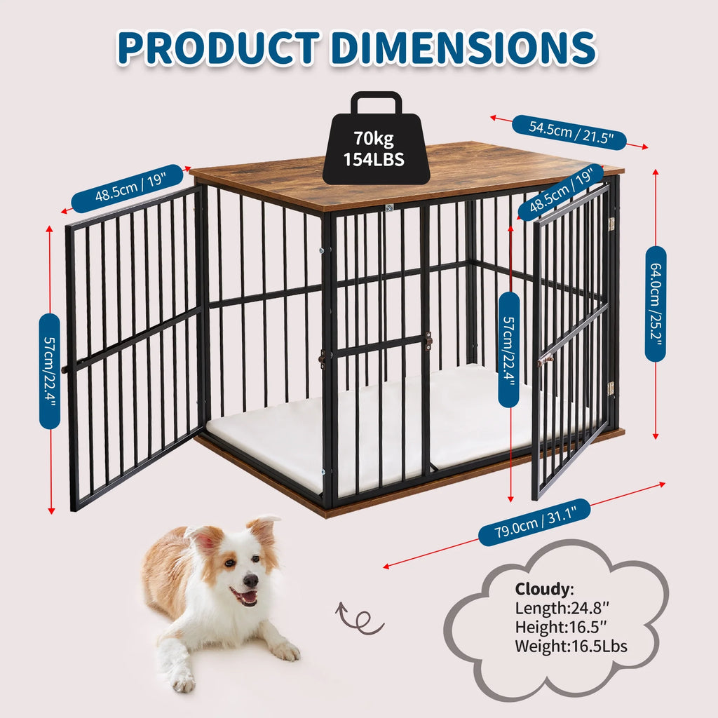 Medium Wooden Dog Crate Furniture with Washable Cushion J5452