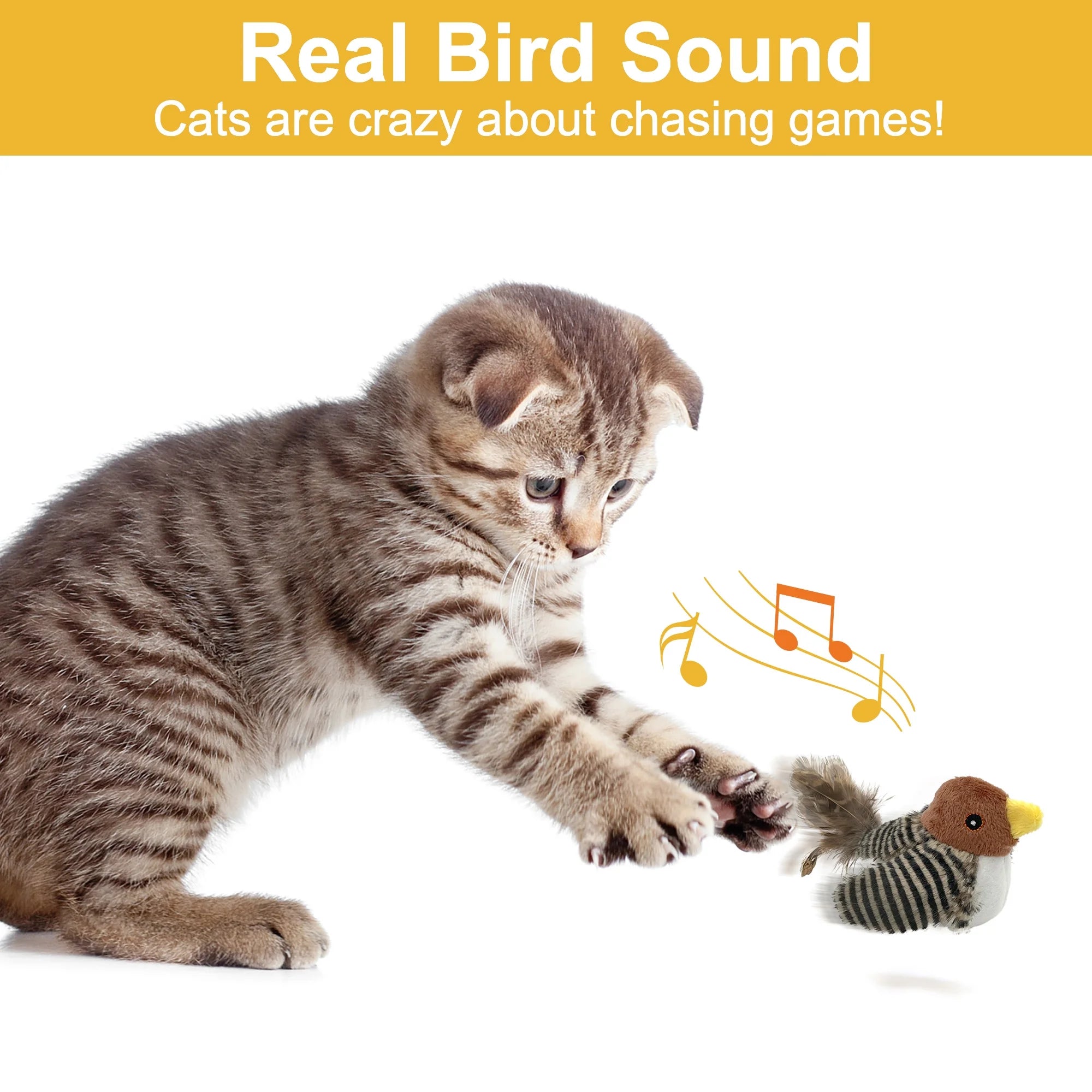 Interactive Electronic Cat Toy with Chirping Bird Sounds and Feather Tail Q3290