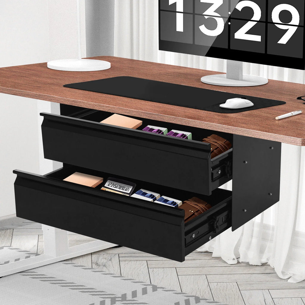 Under Desk Sliding Drawer Organizer, Black Steel Pull-Out Storage Tray F149